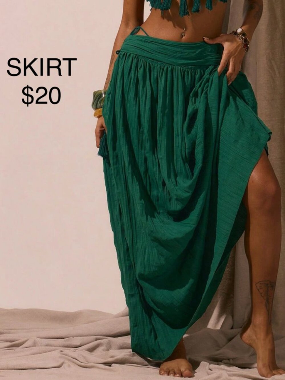 Green Foldover Waist Maxi Skirt NWOT